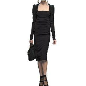 Dolce & Gabbana Long Sleeve Black Ruched
Crepe Midi Dress IT44/US8, $3000 Retail